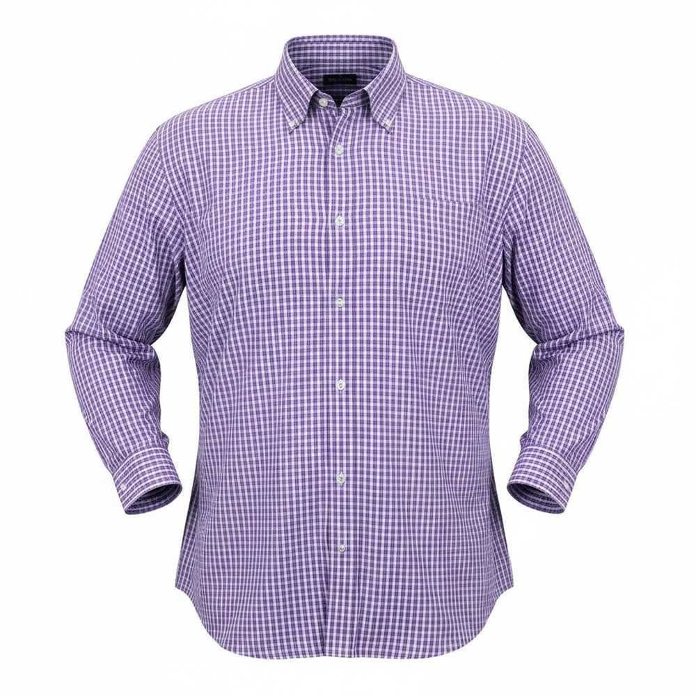 Stafford Travel Performance Shirt Men's 20 34-35 Purple Gingham Button Down Big